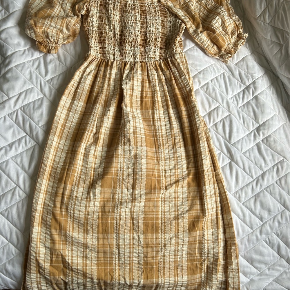 Yellow and White Smocked Sundress with Bishop Sleeves